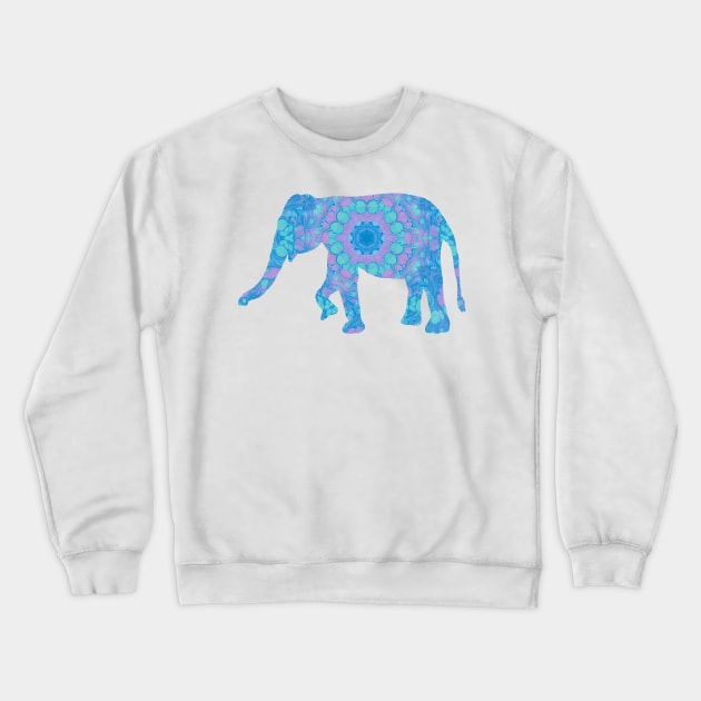 Mandala Painted Elephant Pink Teal and Blue Crewneck Sweatshirt by MarbleCloud